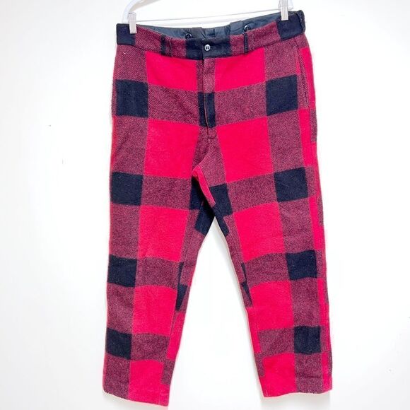 Vintage 1940’s Johnson Woolen Mills Wool Hunting Pants Red Black Sz 38 Waist - Picture 1 of 8